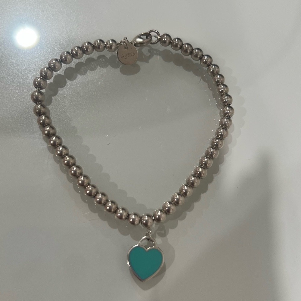 Silver Beaded Bracelet with Turquoise Heart Charm